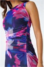 Navy  Floral Mesh Asymmetric Stretch Bodycon Dress, Image 5 of 5
