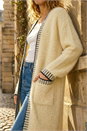 Beige Contrast Stitch Longline Cardigan, Image 4 of 4