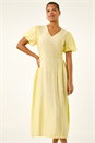 Yellow Balloon Sleeve Midi Dress, Image 3 of 6
