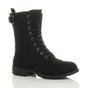 Black Lace Up Buckles Military Biker Ankle Boots, Image 1 of 6