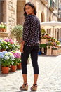 Black Leaf Print Banded Stretch Top, Image 3 of 4