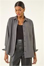 Dark Grey Hotfix Collared Longline Shirt, Image 1 of 5