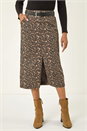 Brown Animal Print Stretch Midi Skirt, Image 1 of 5