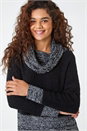 Black Contrast Cowl Neck Longline Jumper, Image 4 of 5