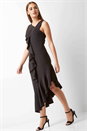 Black Asymmetric Hem Ruffle Dress, Image 5 of 6