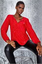 Red Tie Neck Glitter Stretch Top, Image 1 of 6