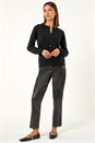 Black Soft Knit Crew Neck Cardigan, Image 2 of 5