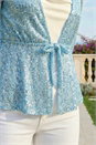 Light Blue  Sequin Tie Front Stretch Top, Image 4 of 4