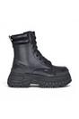 Black Womens Heel Mid High Combat Boots-Fusion, Image 1 of 7