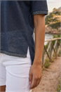 Navy  Metallic Trim V-Neck T-Shirt, Image 4 of 4