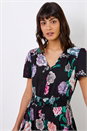 Black Floral Print Shirred Waist Maxi Dress, Image 5 of 5