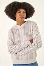 Cream  Hooded Cable Knit Jumper, Image 1 of 5