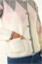 Ivory  Petite Buttoned Argyle Knit Cardigan, Image 5 of 5