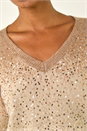 Beige Sparkly Ombre V-Neck Knit Jumper , Image 5 of 5