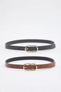 Multi Double Pack Gold Oval Buckle Slim Faux Leather Belt, Image 3 of 3