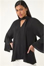 Black Frilled Sleeve Tie Front Top, Image 1 of 5