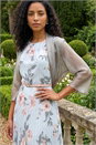 Silver 3/4 Sleeve Ruched Hem Chiffon Bolero, Image 1 of 4