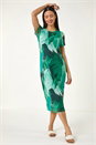 Green Leaf Print Mesh Midi Dress, Image 1 of 5