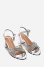 Silver Bellini Cross Over Diamante Strap Block Heel Sandals, Image 4 of 6