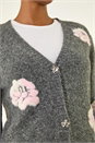 Grey Embossed Floral Knit Cardigan, Image 5 of 5