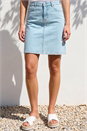 Light Blue  Cotton Denim Stretch A line Skirt, Image 2 of 4