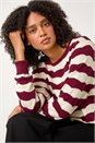 Wine Striped Scallop Cotton Blend Tie Jumper, Image 1 of 5