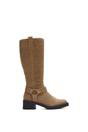 Brown 'Roma' Knee High Biker Mid Block Heel Western Boots, Image 1 of 6