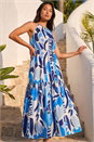 Blue Petite Print Tiered Hem Maxi Dress, Image 2 of 4