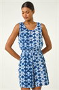 Navy  Geo Print Crinkle Pocket Playsuit, Image 2 of 5