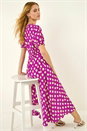 Magenta Spot Print Button Midi Dress, Image 1 of 5
