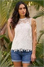 Ivory High Neck Stretch Lace Top, Image 1 of 4