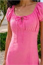 Pink Puff Sleeve Linen Blend Midi Dress, Image 4 of 4