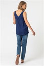 Blue V-Neck Button Front Sleeveless Top, Image 2 of 4
