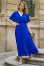 Royal Blue Julianna Chiffon Cape Pleated Midi Dress, Image 1 of 1