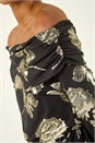 Gold Floral Foil Bardot Midi Dress, Image 5 of 5