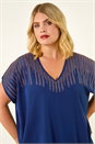 Navy  Curve Hotfix Woven Top, Image 4 of 5