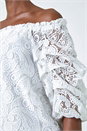 Ivory  Paisley Lace Ruched Sleeve Bardot Top, Image 5 of 5