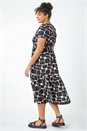 Black Curve Pebble Print Tiered Midi Dress, Image 3 of 5