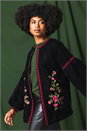 Black Floral Embroidered Velvet Trophy Jacket, Image 7 of 7