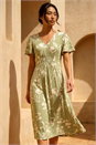 Khaki Petite Floral Shirred Waist Dress, Image 1 of 4