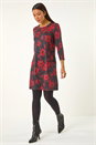 Red Floral Print Pocket Shift Stretch Dress, Image 2 of 5