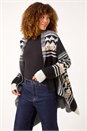 Black Pattern Fluffy Knit Cardigan, Image 1 of 5
