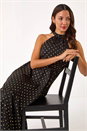 Black Polka Dot Halter Neck Midi Dress, Image 2 of 5