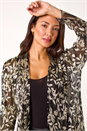 Gold Foil Leaf Print Plisse Kimono, Image 4 of 5