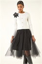 Ivory  Buttoned Knit Mesh Midi Dress, Image 2 of 5