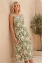 Khaki Petite Leaf Print Button Midi Dress, Image 1 of 4