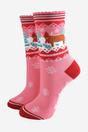 Pink Highland Cow Christmas Bamboo Socks, Image 1 of 5