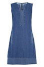 Denim V-Neck Shift Dress, Image 4 of 4