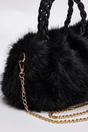 Black Women's Faux Fur Gathered Shoulder Bag with Braided Handle, Image 3 of 3