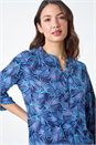 Blue Leaf Print V-Neck Stretch Jersey Blouse, Image 4 of 5
